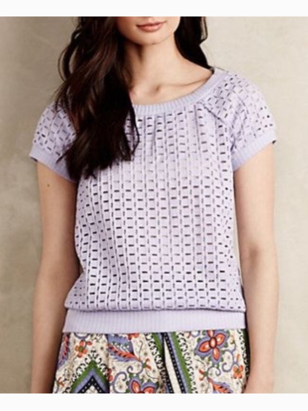 Weston Lavender Open-Knit Short Sleeve Top